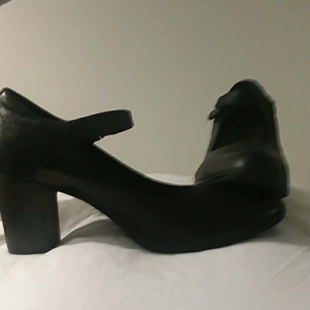 Clarks High Heeled Black Velcro Strap Mary Janes